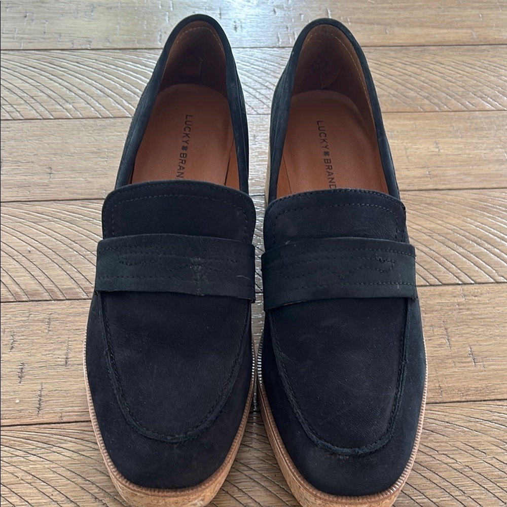 Lucky Brand Black Suede Loafers Slip-Ons